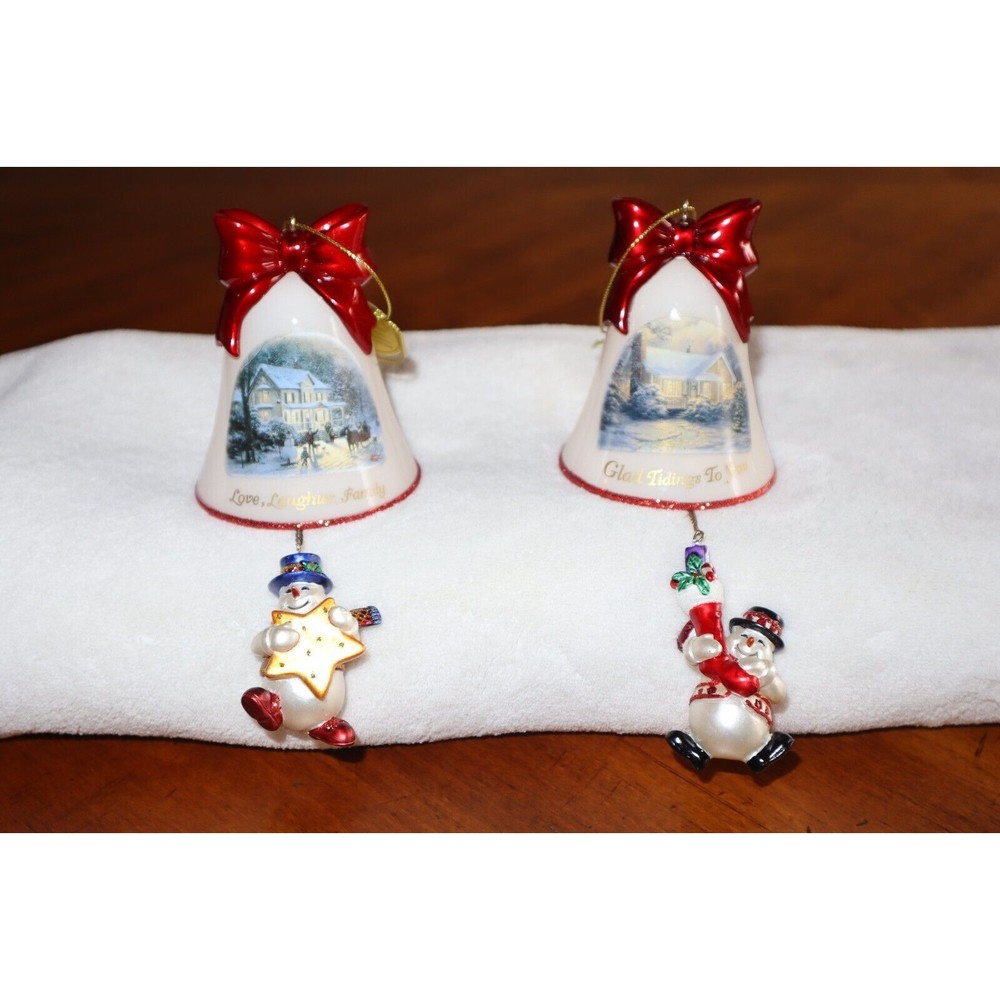 Thomas Kinkade Ringing in Holiday Christmas Bell Ornaments With Snowmen LOT#5